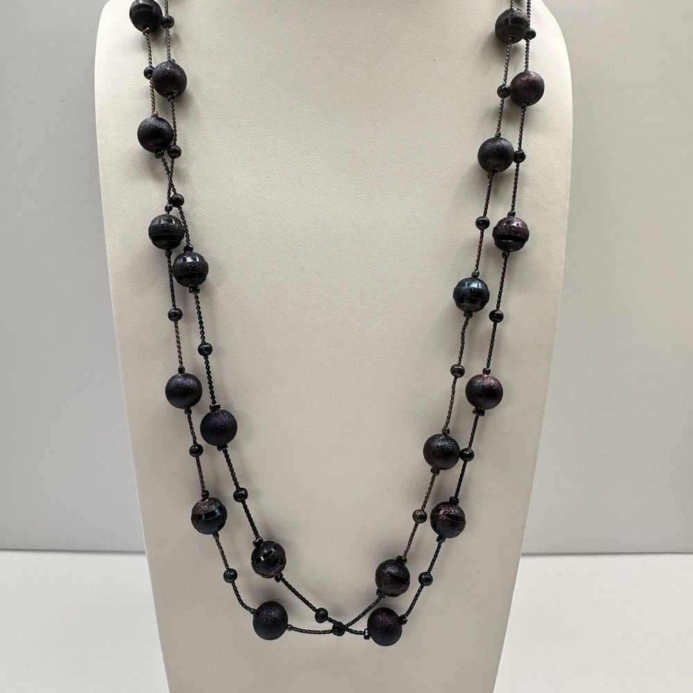 Vintage 90s Double Strand Beaded Necklace Boho Women's Jewelry